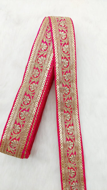 Art Silk Trim Gold Floral Embroidered Sequins Trim, Decorative Trim, Indian Sari Border